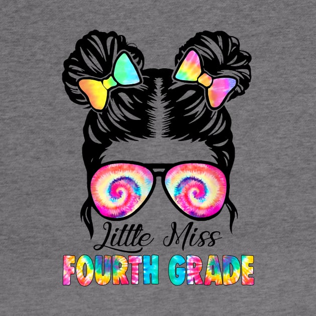 Little Miss Fourth Grade Messy Bun Girl Back To School by Red and Black Floral